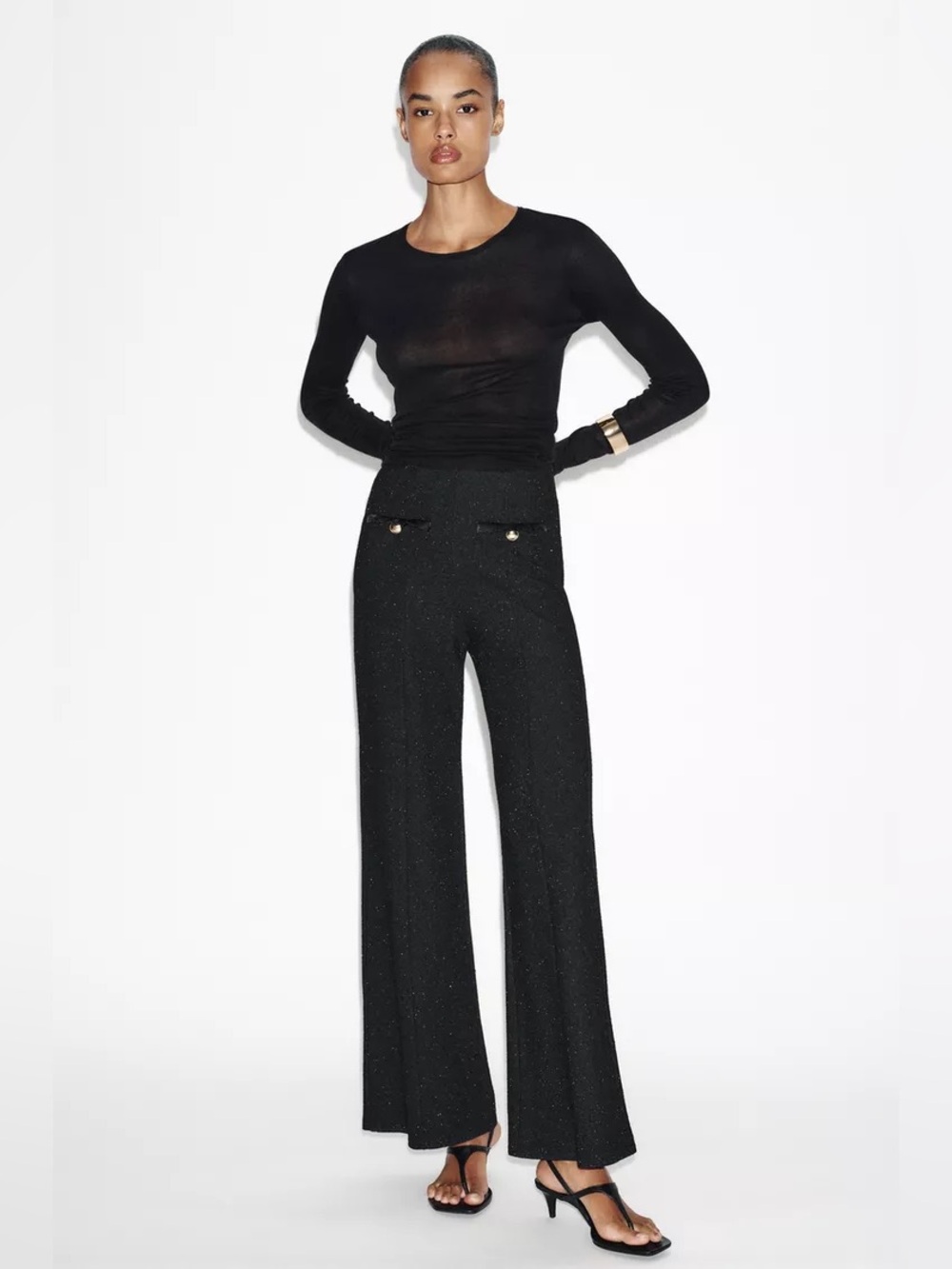 NWT Zara METALLIC THREAD BOUCLÉ PANTS